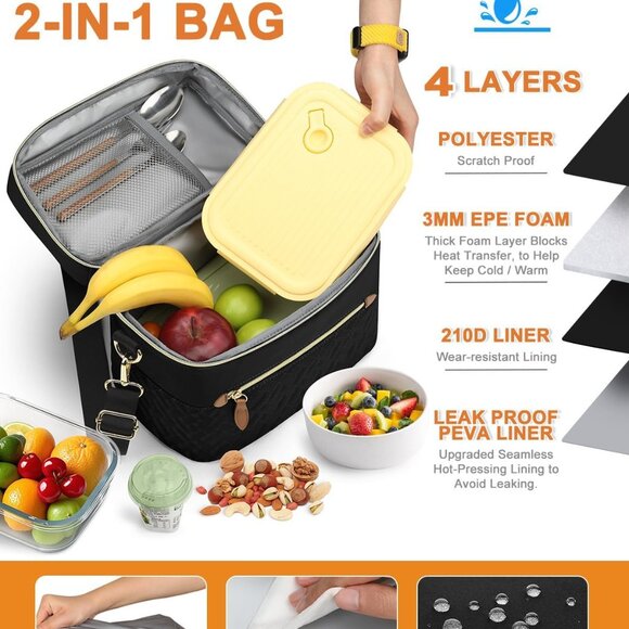 Lunch Box for Women Men Adults,Insulated Lunch Bag Leakproof Lunch Cooler Box wi - Picture 5 of 6